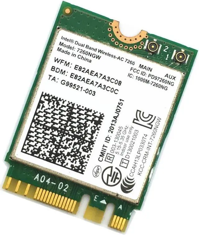Alt view image 3 of 4 - For Dual Band AC 7260NGW Intel 7260 NGFF 2x2 WIFI 802.11ac 867 Mbps Wi-Fi + Bluetooth 4.0 Wirelss Card