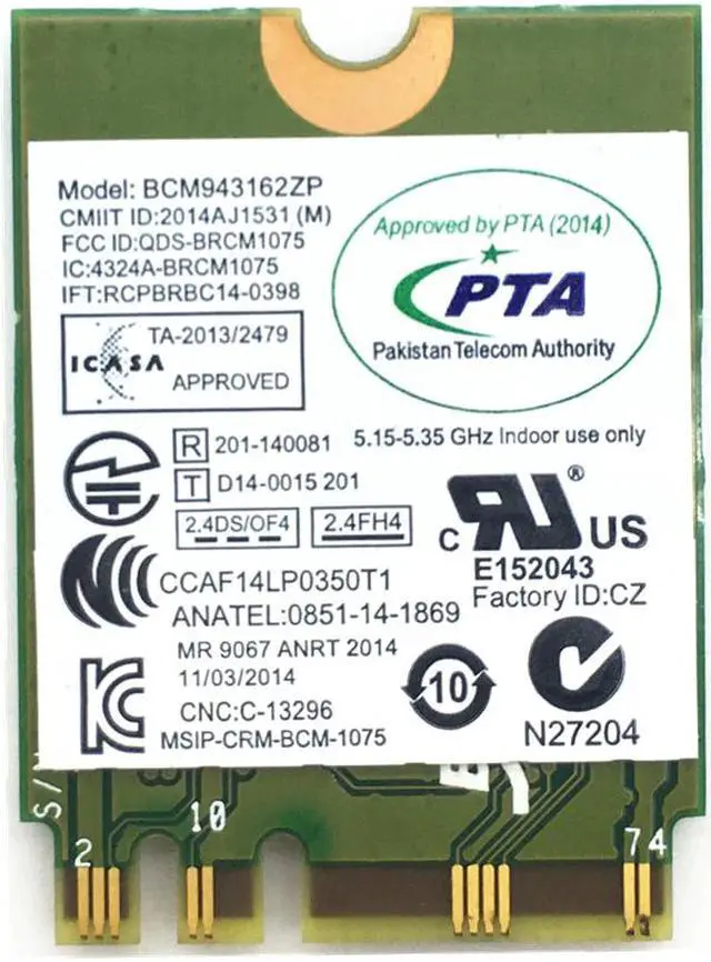 Alt view image 3 of 4 - For BCM943162ZP Dual Band Wireless-AC 2.4G/5G Wifi Bluetooth 4.0 NGFF 802.11ac Card for E450 E550