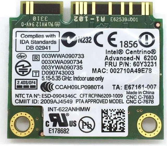 Alt view image 2 of 4 - Wifi card 300Mbps Intel 6200 622ANHMW 572509-001 60Y3231 T410 T410i T510 T510i W510 T410s X201 X201i X201s