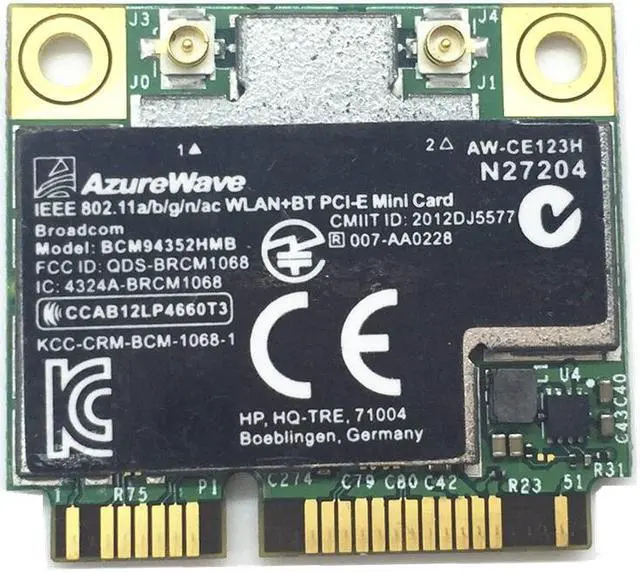 Main image of For HP Broadcom BCM94352HMB 4352 AW-CE123H WiFi + Bluetooth BT 4.0 867 Mbps Card 802.11ac SPS 724935-001