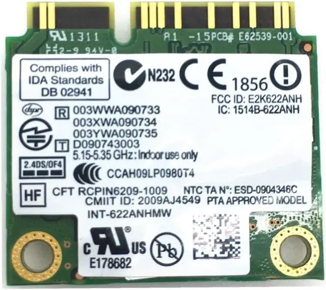 Alt view image 2 of 4 - For Advanced-N Intel 6200 622ANHMW Dual Band (2.4 GHz and 5 GHz) 2x2 MINI PCI-E 300Mbps card