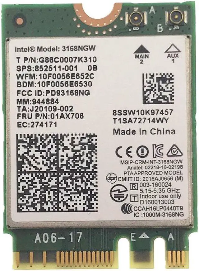 Main image of For Lenovo Dual Band 2.4G/5Ghz Wireless adapter For Intel 3168NGW AC NGFF WIFI 802.11ac 433M Wi-Fi + Bluetooth Card FRU:01AX706