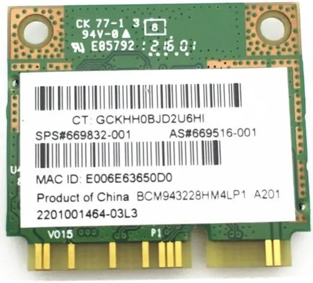 Alt view image 2 of 5 - BCM943228HM4L BCM43228 300Mbps 2.4G/5GHZ 802.11 a/b/g/n half Mini PCI-E Wireless card for 8470P 8570W 2570P
