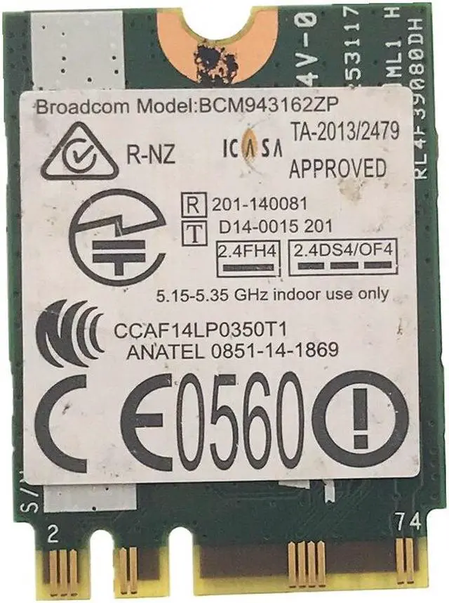 Alt view image 2 of 2 - BCM943162ZP AC WLAN Card 2.4G&5G 433M Wifi +Bluetooth 4.0 NGFF FRU 00JT473 for Lenovo G50-30 45 70 70M Z50-70-75 E455 E555