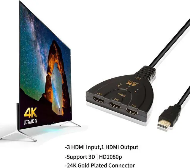 Alt view image 3 of 7 - 3 Port 1080P HDMI AUTO Switch Splitter Switcher HUB Box Cable for DVD TV STB RF