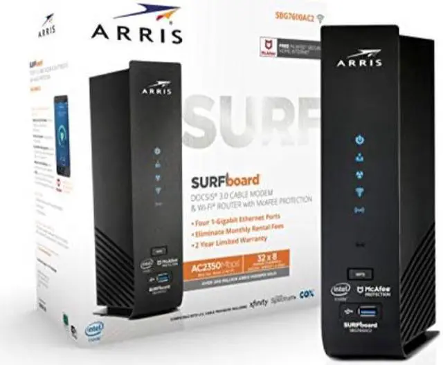 Main image of ARRIS SURFboard (32x8) Docsis 30 Cable Modem Plus AC2350 Dual Band Wi-Fi Router Certified for Xfinity Spectrum Cox & More (SBG7600AC2) Black