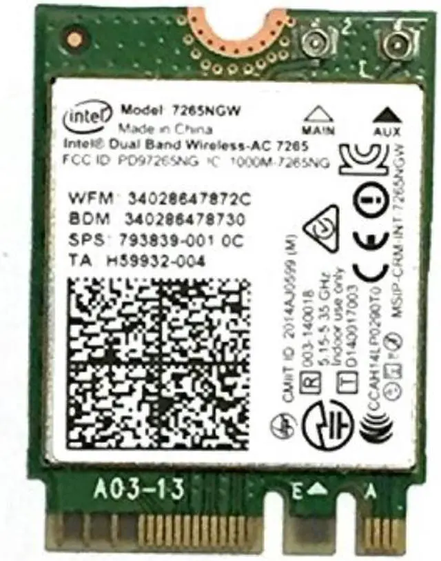Main image of Intel Corp 7265 Wireless 2x2 AC BT M2