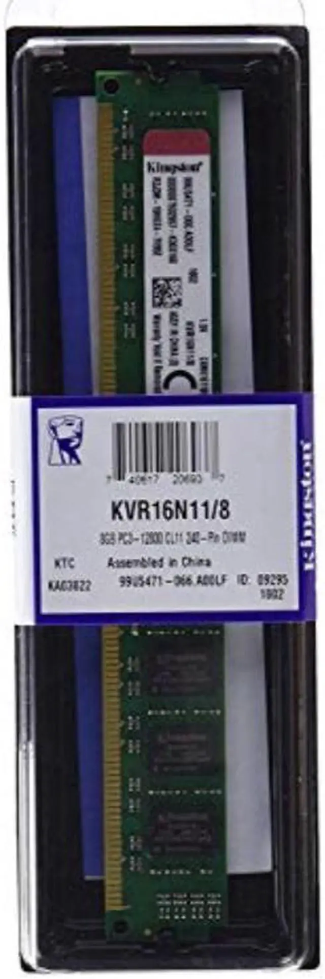 Main image of Kingston ValueRAM 8 GB 1600MHz DDR3 (PC3-12800) Non-ECC CL11 240 Pin DIMM Motherboard Memory (KVR16N11/8)