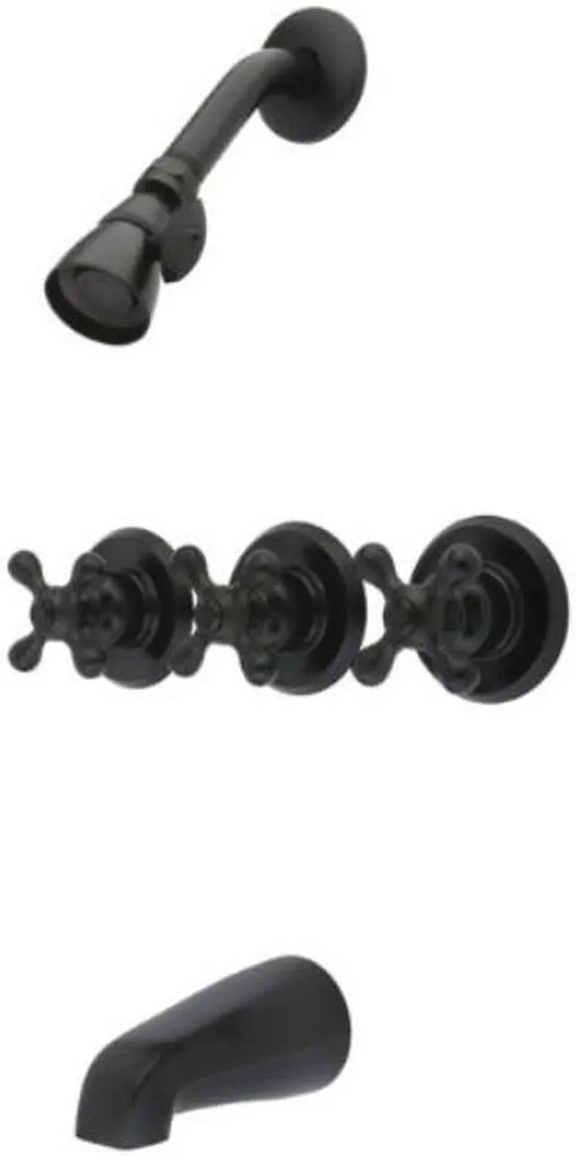 Main image of Kingston Brass KB235AX Tub and Shower Faucet with 3-Cross Handle Oil Rubbed Bronze