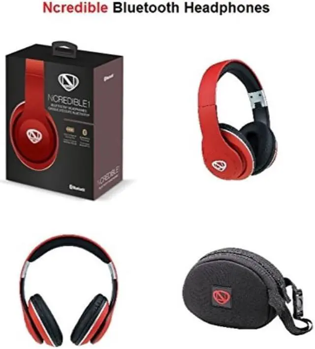 Alt view image 2 of 3 - NCredible1 Bluetooth Wireless Headphones, Hi-Fi Stereo Tuned by Nick Cannon, Portable Foldable Headset - Red