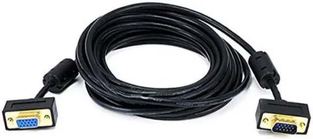 Alt view image 6 of 9 - Monoprice Ultra Slim SVGA Super VGA Male to Female Monitor Cable - 15 Feet With Ferrites | 30/32AWG, Gold Plated Connector