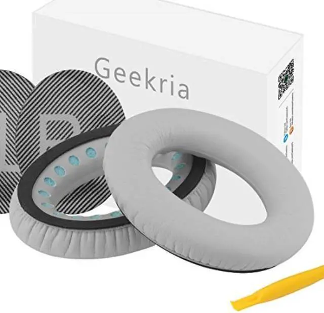 Alt view image 8 of 9 - Geekria QuickFit Protein Leather Replacement Ear Pads for Bose QuietComfort QC45 QC35 QC35 ii QC35 ii Gaming SoundLink Around-Ear 2 Headphones Earpads, Ear Cushion Repair Parts (Silver Grey)