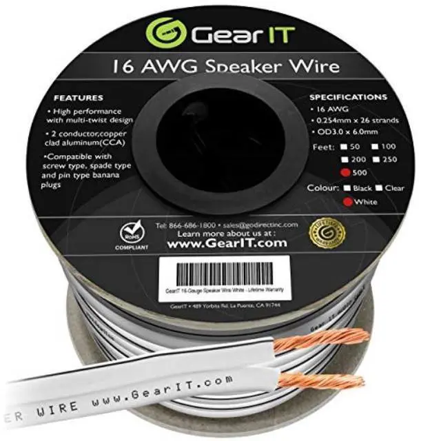 Alt view image 4 of 6 - 16 Gauge Speaker Wire, GearIT 500 ft 16AWG for Home Theater / Car Audio / Outdoor Installation High Quality Speaker Wires, White