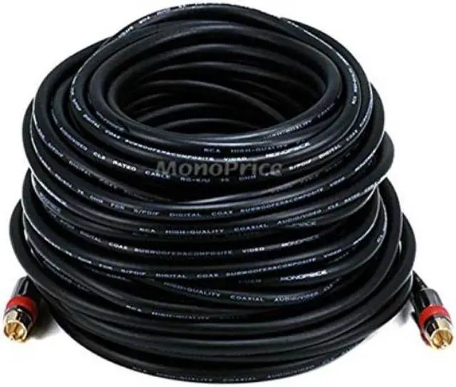 Alt view image 5 of 10 - Monoprice Coaxial Audio/Video - 75 Feet - Black | RCA CL2 Rated RG6/U 75ohm (for S/PDIF, Digital Coax, Subwoofer & Composite Video
