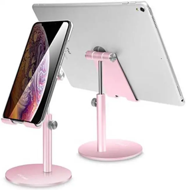 Alt view image 2 of 2 - adjustable tablet/phone stand,aicase telescopic adjustable ipad stand holder,universal multi angle aluminum stand compatible with smart cell phone/tablet/ipad413 inch, rose gold