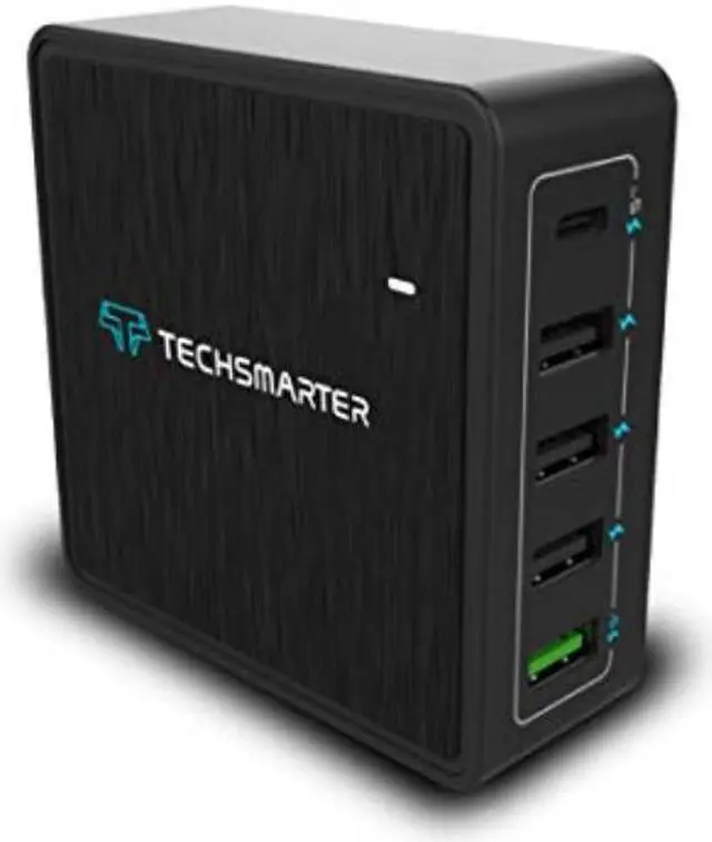 Alt view image 8 of 8 - Techsmarter USB C PD Wall Charger, 5-Port Desktop Charger with 60W Power Delivery, 18W TS+ Fast Charge & Three 12W USB Ports. Compatible with MacBook, Chromebook, iPad, iPhone, Samsung, Android Phones
