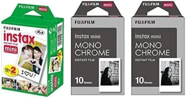 Alt view image 6 of 6 - Fujifilm Instax Mini Instant Film 3-PACK BUNDLE SET , Twin Pack ( 20 ) + 2-SET Monochrome ( 20 ) + Original Cleaning Cloth + Stickers 20 pcs. for Mini 90 8 70 7s 50s 25 300 Camera SP-1 Printer