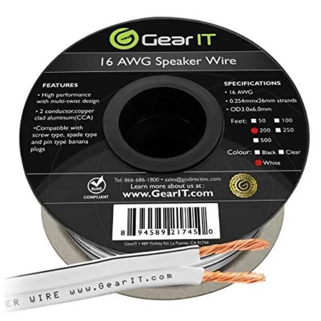 Alt view image 11 of 13 - 16 Gauge Speaker Wire, GearIT 200 ft 16AWG for Home Theater / Car Audio / Outdoor Installation High Quality Speaker Wires, White
