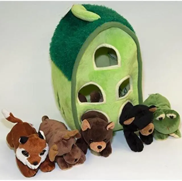 Alt view image 3 of 4 - Forest Animal House with 5 Animals( 2 Bears, Moose, Frog, Fox)