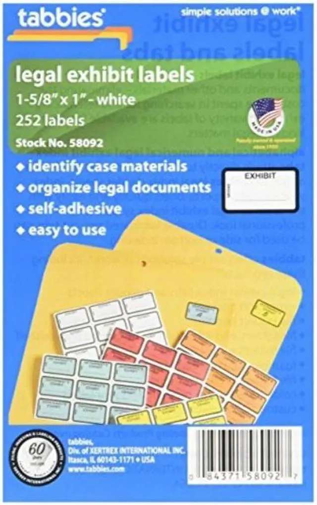 Alt view image 5 of 6 - Tabbies Tabbies Color-coded Exhibit Labels 1.62" Width x 1" Length - 252 / Pack - White