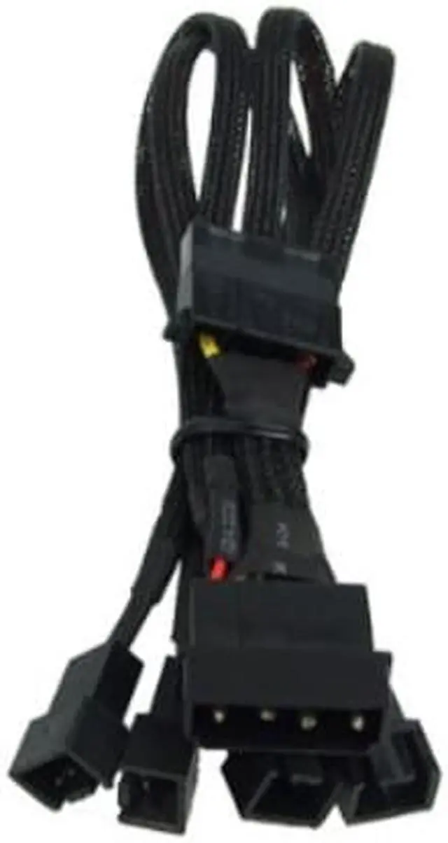 Alt view image 2 of 2 - Phobya Y-Cable, 4-Pin Molex to 4x 3-Pin (12V), 30cm, Sleeved, Black