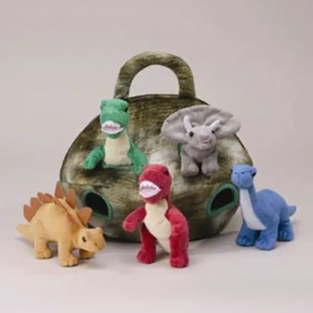Main image of Plush Dinosaur House with Dinosaurs - Five (5) Stuffed Animal Dinosaur in Play Dinosaur Carrying Case
