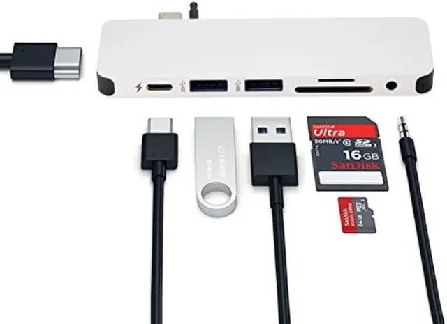 Alt view image 2 of 10 - hyperdrive type c adapter, sanho solo 7in1 usb c hub for macbook pro, pc w usbc port: usbc 40mbps 100w power delivery, usbc 5gbps data, 4k hdmi, microsd/sd card reader, 2xusb 3.0 ports, audio jack