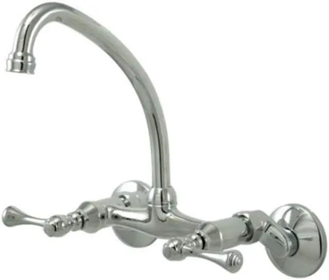 Alt view image 2 of 3 - Kingston Brass Kingston 6-Inch Adjustable Center Wall Mount Kitchen Faucet, Polished Chrome