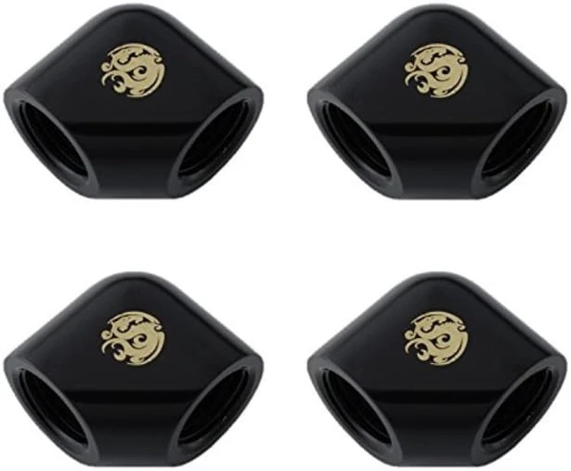 Alt view image 5 of 8 - Bitspower G1/4" Female to Female Extender Fitting, 90 Degree Angle, Matte Black, 4-pack