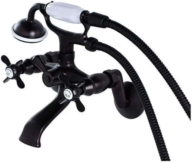 Alt view image 3 of 10 - Kingston Brass KS286ORB Essex 3" - 9" Adjustable Centers Wall Mount Clawfoot Tub Filler with Hand Shower, Oil Rubbed Bronze