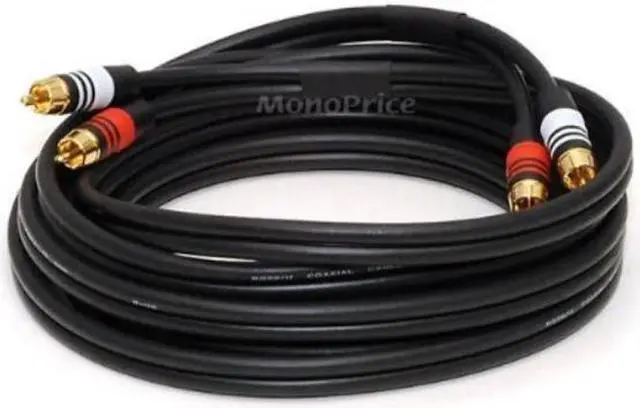 Alt view image 3 of 16 - Monoprice 10ft Premium 2 RCA Plug/2 RCA Plug M/M 22AWG Cable - Black