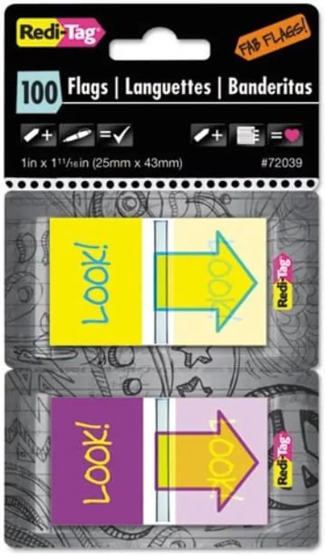 Alt view image 2 of 6 - Redi-Tag Pop-Up Fab Page Flags w/Dispenser "Look!" Purple/Yellow; Yellow/Teal 100/Pack 72039