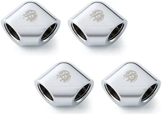 Alt view image 5 of 5 - Bitspower G1/4" Female to Female Extender Fitting, 90 Degree Angle, Silver Shining, 4-pack