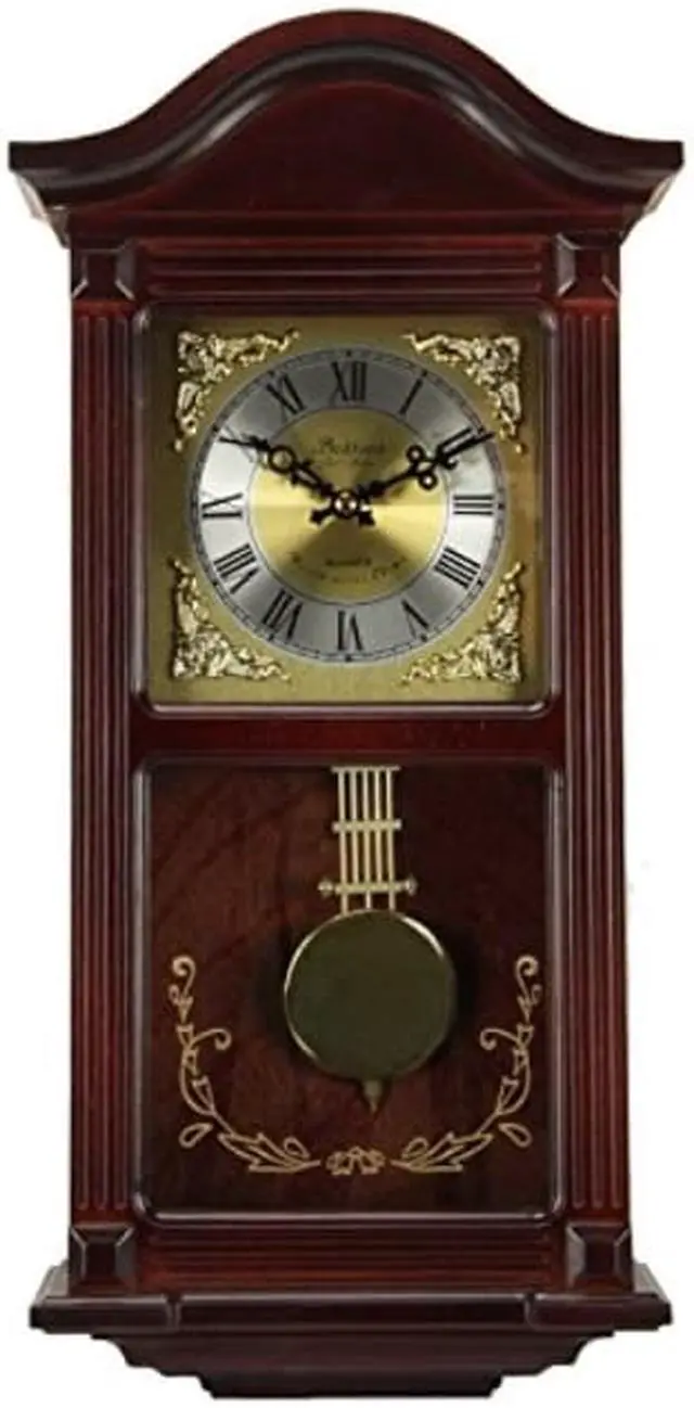 Alt view image 4 of 11 - Bedford Clock Collection Mahogany Cherry Wood 22" Wall Clock with Pendulum and Chimes