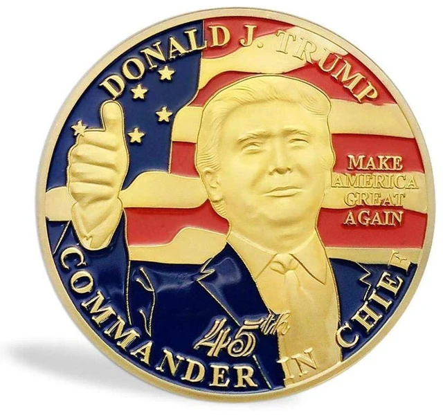 Main image of 45th US President Donald Trump Thumbs Up on USA Flag Commemorative Gold Coin