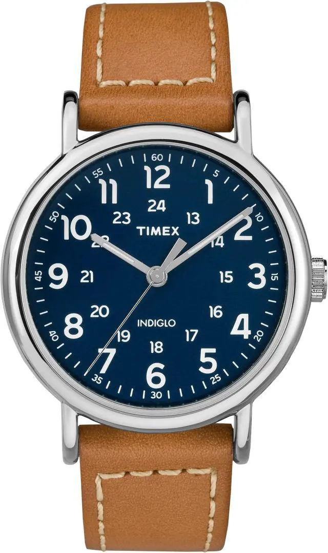 Alt view image 7 of 8 - Timex Men's Weekender 40 Indiglo Brown/Blue Leather Strap Watch - TW2R42500