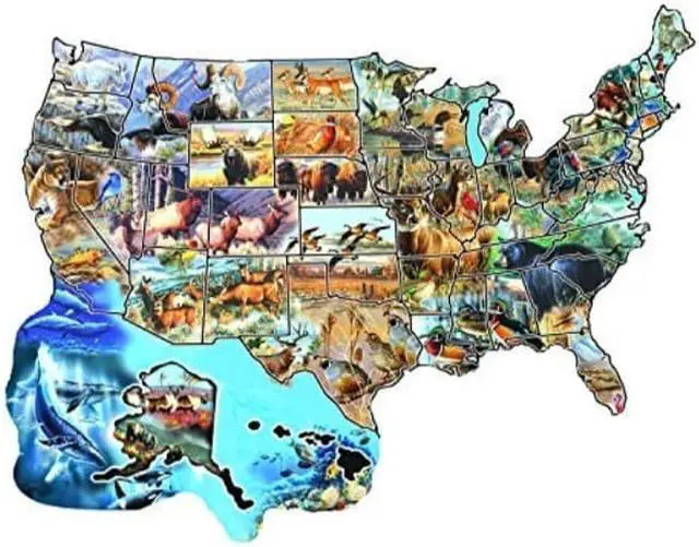 Main image of SunsOut Wild America 600 pc Shaped Jigsaw Puzzle -American Wildlife Theme