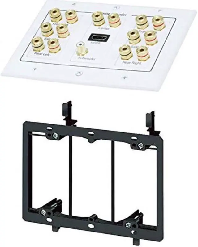 Alt view image 6 of 6 - iMBAPrice Premium 3-Gang Home Theater 7.1 Surround Sound Distribution Wall Plate for 7 Speakers, 1 RCA Jack for Subwoofer & 1 HDMI Port with Ethernet + Mounting Bracket