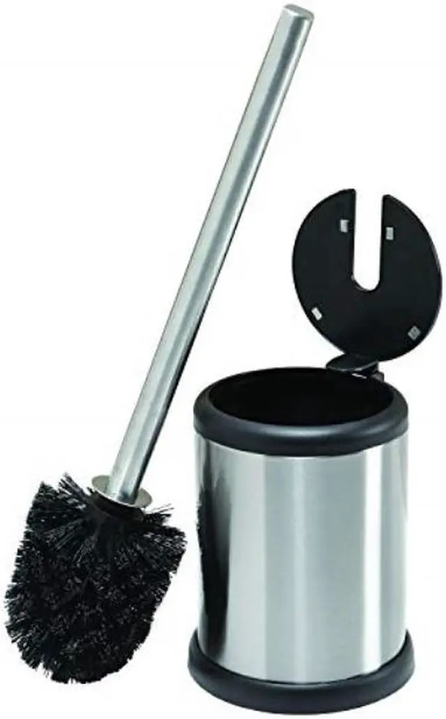 Main image of Bath Bliss Toilet Bowl Brush and Holder with Self Closing Lid Space Saver Deep Cleaning Finger Print Proof Finish Hygienic 4.5" Round by 14.75" high Stainless Steel
