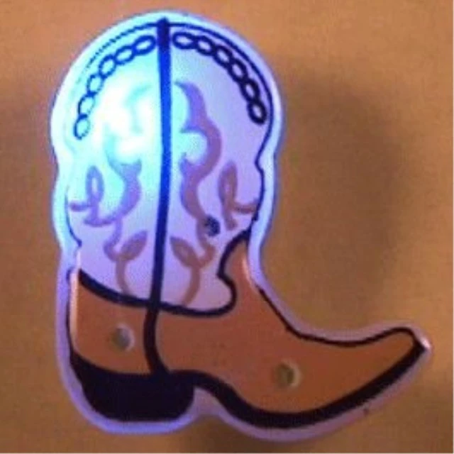Alt view image 4 of 4 - Blinkee 3335000 Brown Cowboy Boot Flashing Body Light Lapel Pins