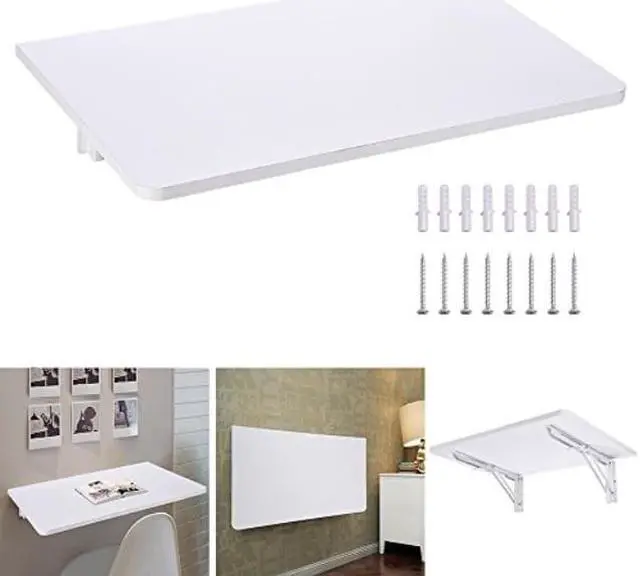 Alt view image 10 of 10 - Wall Mounted Floating Folding Computer Desk 23 5/8" x 15 3/4" 66lbs Weight Capacity PC Table White
