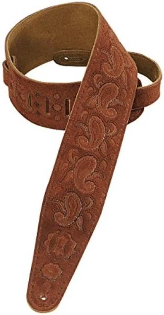 Alt view image 2 of 2 - levy's leathers pms44t03rst handbrushed suede guitar strap with paisley pattern, rust