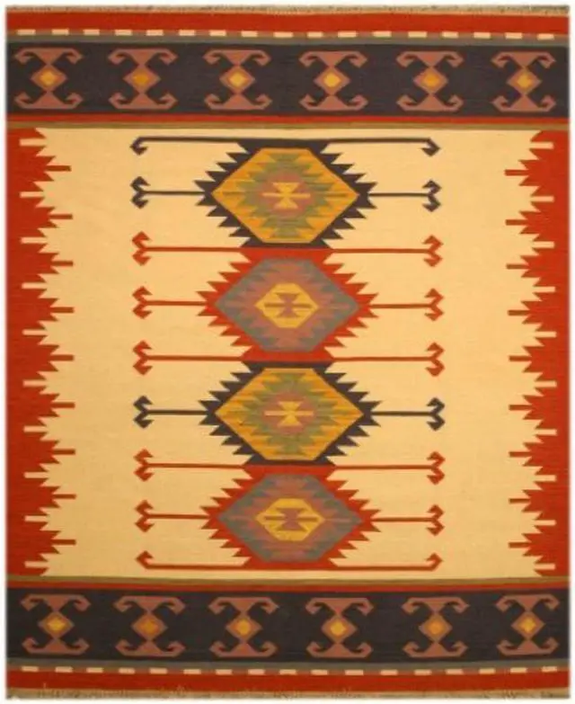 Main image of EORc DN1MU Handmade Wool Keysari Kilim Rug, 5-Feet by 8-Feet, Ivory