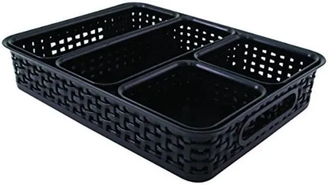 Alt view image 10 of 15 - Advantus Weave Bin Plastic 10-1/10"Wx13-2/5"Lx2-1/2"H 5/PK Black 37530