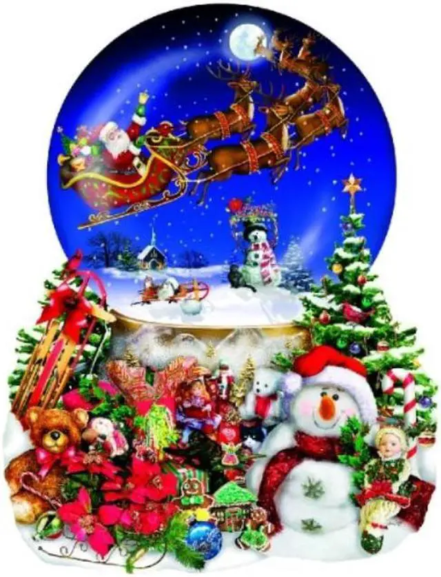 Main image of Santas Snowy Ride - Snow globe Reindeer Holiday christmas Shaped Puzzle - 1000 pc Jigsaw Puzzle