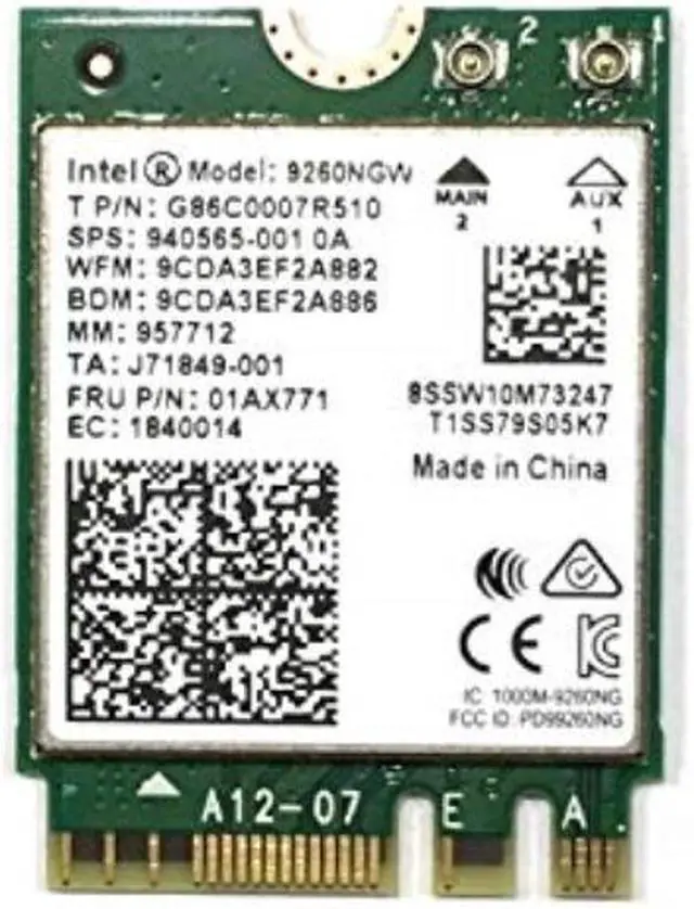 Alt view image 5 of 7 - Intel 9260NGW IEEE 802.11ac Bluetooth 5.0 Wi-Fi/Bluetooth Combo Adapter 9260NGWG