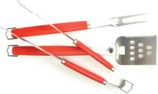 Alt view image 5 of 6 - Charcoal Companion Perfect Chef 3-piece Barbecue Tool Set with Red Handle