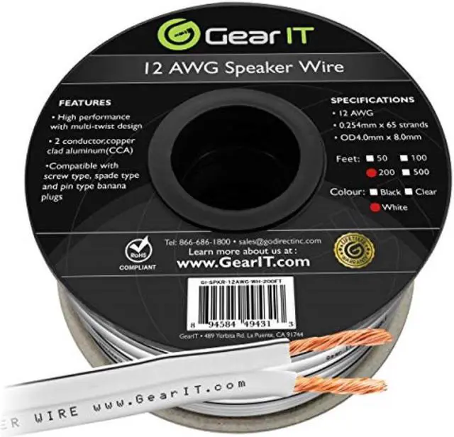 Alt view image 2 of 4 - 12AWG Speaker Wire, GearIT Pro Series 12 Gauge Speaker Wire Cable (200 Feet / 60.96 Meters) Great Use for Home Theater Speakers and Car Speakers, White