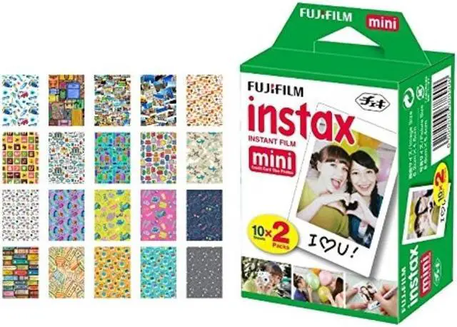 Alt view image 2 of 2 - fujifilm instax mini instant film + 20 sticker frames for fuji instax prints travel package  deluxe bundle 20 exposures