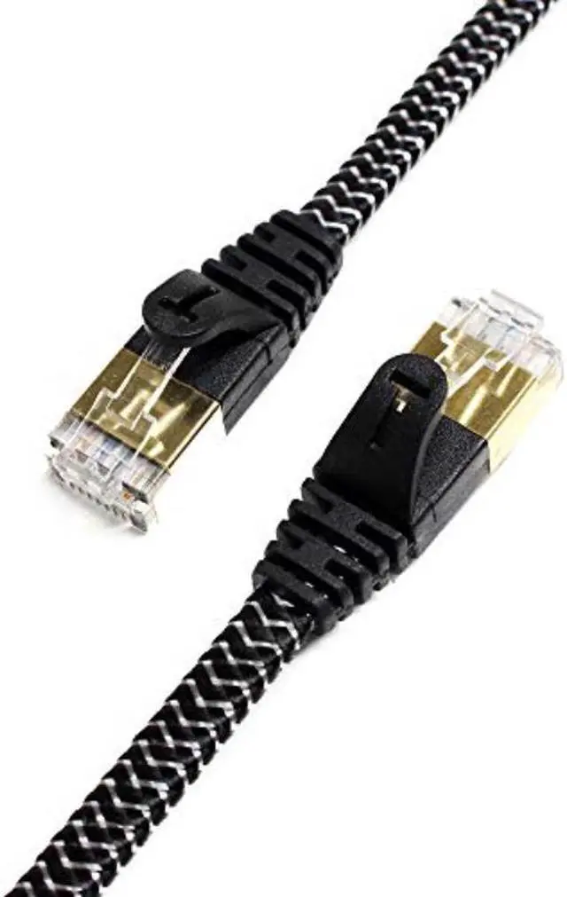 Alt view image 5 of 13 - Tera Grand - CAT7 10 Gigabit Ethernet Ultra Flat Patch Cable for Modem Router LAN Network - Built with Gold Plated & Shielded RJ45 Connectors and Nylon Braided Jacket, 6 Feet Black & White